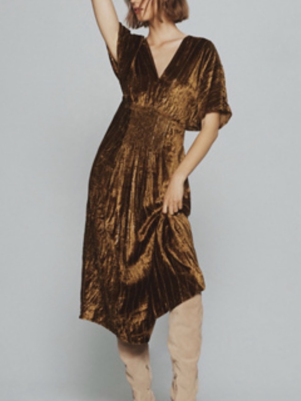 Anthropologie Velvet Midi Dress in Rich Brown